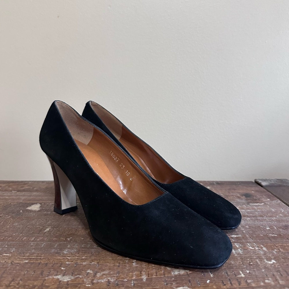 Black Suede Women's Mid Block Heel Pumps women’s size 10